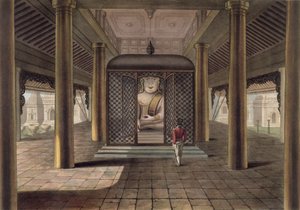 Ein Soldat in einem Tempel in Rangoon, graviert von George Hunt, 1825