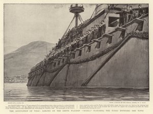 Die Besetzung von Volo, Matrosen auf dem griechischen Kriegsschiff Hydra beobachten die Türken beim Betreten der Stadt