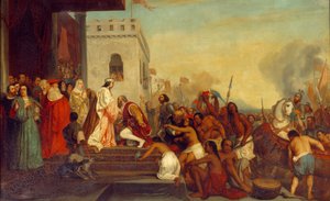 Empfang von Christoph Kolumbus durch die Könige von Spanien Ferdinand II. von Aragon und Isabella I. von Kastilien in Barcelona 1493 von Joseph Nicolas Robert Fleury