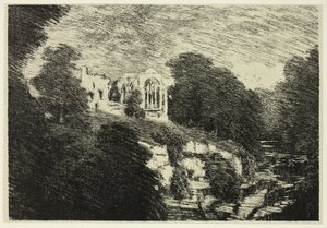 Egglestone Abbey, vom Fluss aus von Joseph Pennell