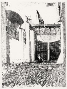 Verlegung des Bodens: Pedro Miguel Schleuse, Platte XVIII aus Der Panamakanal von Joseph Pennell, 14. Februar 1912 von Joseph Pennell
