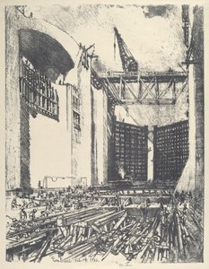 Verlegung des Bodens der Pedro Miguel Schleuse, 1912 von Joseph Pennell