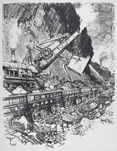Dampfbagger im Schnitt bei Bas Obispo, 1912 von Joseph Pennell