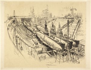 U-Boote im Trockendock von Joseph Pennell