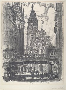 Das Rathaus und die Brücke über die Market Street, 1912 von Joseph Pennell