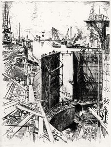 Das Schleusentor in Gatun, Tafel V aus Der Panamakanal von Joseph Pennell, 1912