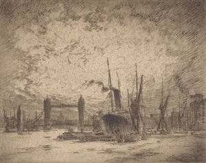 Tower Bridge, Abend, 1905 von Joseph Pennell