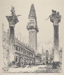 Venedig, Wiederaufbau des Campanile, 1911 von Joseph Pennell