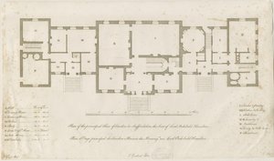 Sandon Hall - Plan des Hauptgeschosses: Gravur, undatiert [1769-1771] von Joseph Pickford