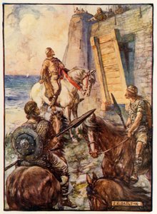 Macbeth wird von Lady Macduff der Eintritt verweigert, während ihr Mann auf dem Seeweg flieht