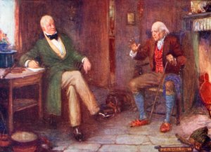 Sir Walter Scott besucht einen armen Mann in seiner Hütte
