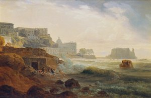 Küste bei Neapel mit Kastell und netzziehenden Fischern von Joseph Rebell
