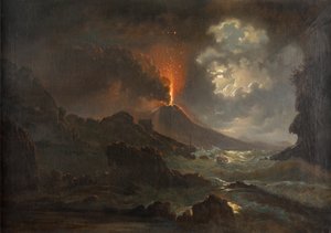 Vesuvausbruch bei Nacht mit Blick auf die Scuola di Virgilio von Joseph Rebell