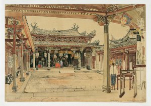 Hof eines chinesischen Tempels in Singapur von Joseph Selleny