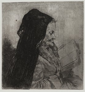 Alte Frau liest, gedruckt von Sigmund Abeles und Edmond Casarella