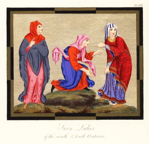 Angelsächsische Frauenkostüme, 9. und 10. Jahrhundert (Kupferstich)