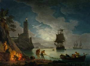 Ein Hafen im Mondlicht