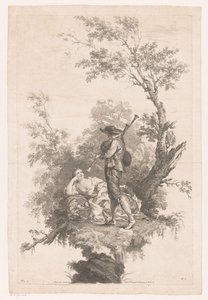 Hirte spielt Dudelsack für eine junge Frau von Joseph Wagner (possibly)