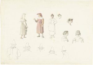 Studienblatt mit italienischen Bauern und Bäuerinnen von Josephus Augustus Knip