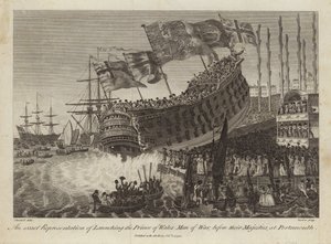 Stapellauf des Kriegsschiffs Prince of Wales vor ihren Majestäten in Portsmouth