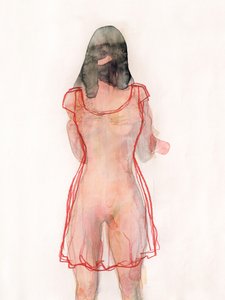 Frau in Rotem Transparent