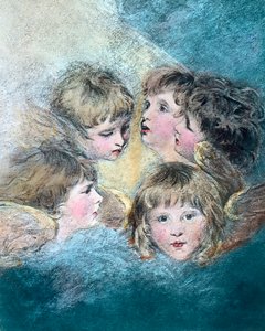 Engelsköpfe - Eine Kinderporträtstudie in verschiedenen Ansichten. Ölgemälde des englischen Malers Sir Joshua Reynolds (1723 - 1792) in den Jahren 1786/1787. Bilddatum: ca. 1910. Carl Simon Archiv