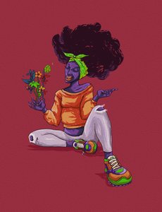 Lächelnder Afro mit Blumen
