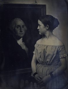 Mädchen mit Porträt von George Washington, ca. 1850