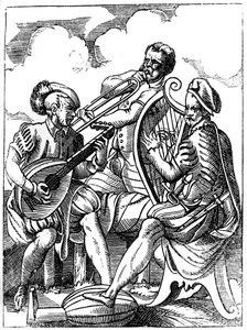 Ein Gitarrist, ein Lautenspieler und ein Posaunist, 16. Jahrhundert, 1849 von Jost Amman