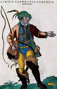 Kostüm eines Kutschers in Deutschland, Stich aus Habitus praecipuorum popularum von Jost Amman