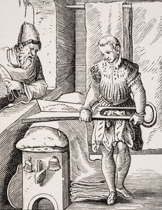 Tucharbeiter, Reproduktion eines Holzschnitts aus dem 16. Jahrhundert, 19. Jahrhundert