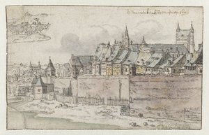 Ansicht der Mauern von Maastricht mit der Onze-Lieve-Vrouwekerk im Hintergrund von Josua de Grave