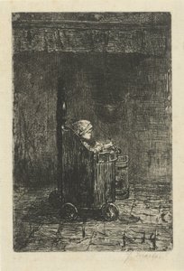 Kind im Kinderstuhl von Jozef Israëls (signed by artist)