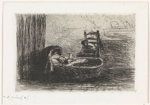 Kind in Wiege von Jozef Israëls (signed by artist)