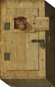 Affe in einer Holzkiste