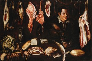 Ein Jugendlicher schenkt Wein in einer Speisekammer ein, 1606 von Juan Esteban