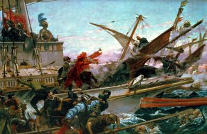 Die Seeschlacht von Lepanto, geführt von Don Juan von Österreich (1547-78) im Jahr 1571 von Juan Luna y Novicio