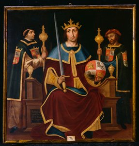 Heiliger Ferdinand auf dem Thron mit zwei Höflingen von Juan de Juanes