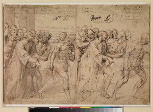 Zwei Studien für "Der heilige Stephan wird zu seinem Martyrium geführt" (recto), 1556 von Juan de Juanes