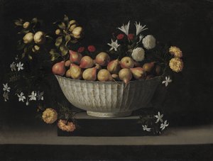 Blumen und Früchte in einer chinesischen Schale, ca. 1645