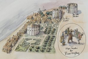 Hope Theatre, Rose Theatre und Globe Theatre, Southwark, London, ca. 1647 von Judith Dobie