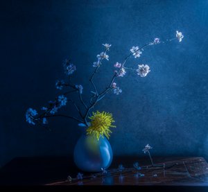 Blaue Blüten und Vase