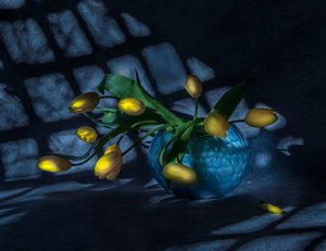 Leuchtende Tulpen Blaue Vase
