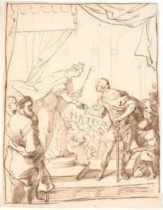Königin Elisabeth von England überreicht 1568 den Hosenbandorden an Herzog Adolf von Gottorp von Jürgen Ovens