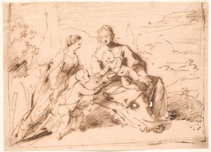 Maria mit den Kindern Jesus und Johannes sowie einer Heiligen von Jürgen Ovens