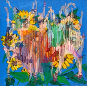 Bunte tanzende Sonnenblumen