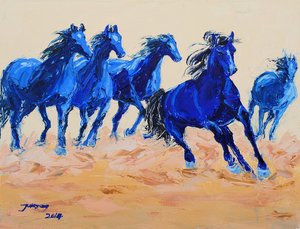 Galoppierende blaue Pferde