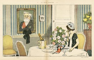 Illustration von Abel Faivre in Le Rire, 23/02/13 - Die freudige Witwe - Präsident der Republik, Porträt - Marianne, Fallieres Armand