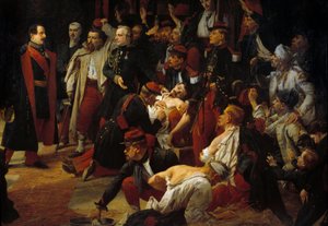 Kaiser Napoleon III. besucht die französischen, piemontesischen und österreichischen Verwundeten der Schlacht von Montebello in den Ambulanzen von Voghera im Mai 1859 (Detail). Gemälde von Jules Rigo (1810-1892) 1859 Paris, Museum des Val de Grace von Jules Alfred Vincent Rigo