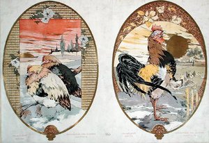Hahn und Hühner, Entwurf für einen Paravent, ca. 1900 von Jules Auguste Habert Dys